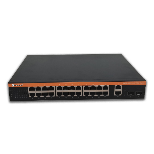 Secuview 300W 24-Ports Gigabit PoE Switch with 2 Uplink+2 SFP Ports.