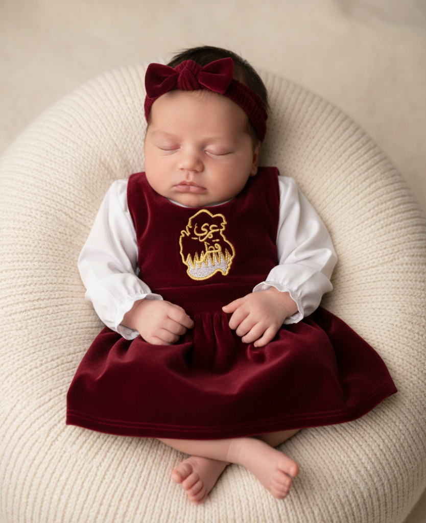 Qatar-Themed Velvet Baby Dress Set