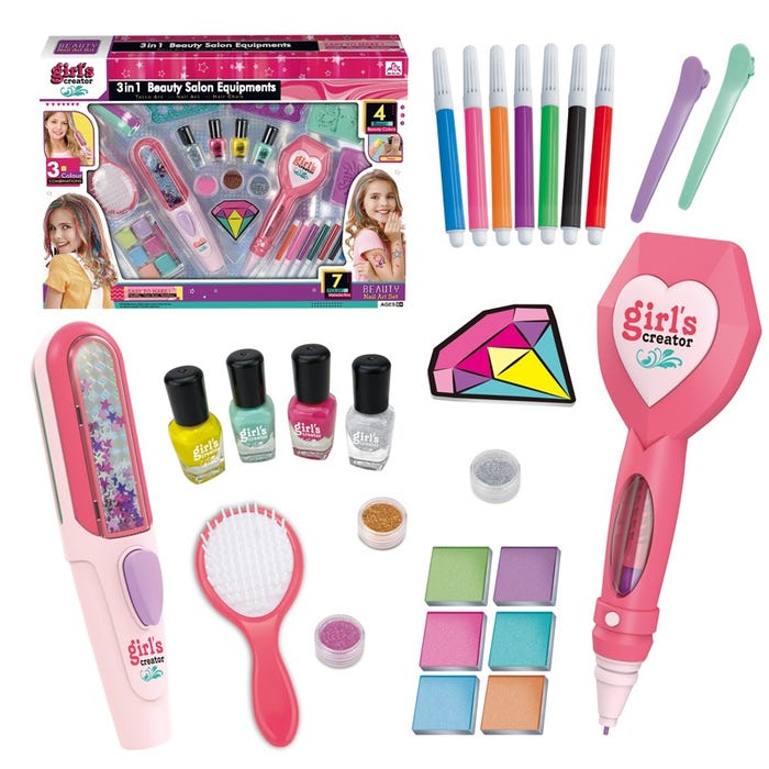 TP TOYS HAIR COLORING TATTOO MANICURE 3-IN-1 SET (2 AAA WITHOUT PACKAGE)