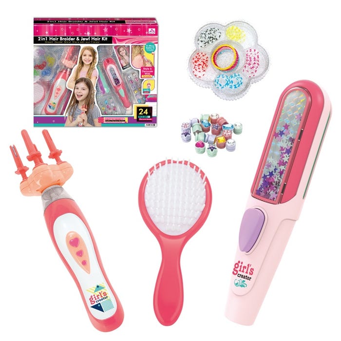 TP TOYS HAIR COLORING STICK + 2-IN-1 ELECTRIC BRAIDING SET (2 PIECES OF AA WITHOUT ELECTRICITY)