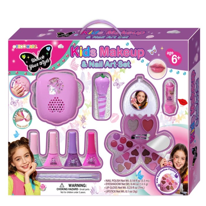 PECOWARE BLING MAKEUP & NAIL ART BEAUTY SET WITH LIGHT-UP NAIL DRYER