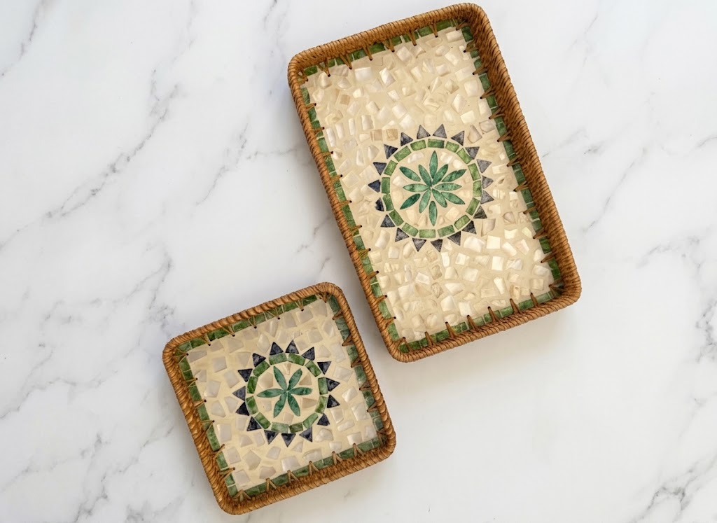 Mother-of-Pearl Mosaic Rectangular Tray Set