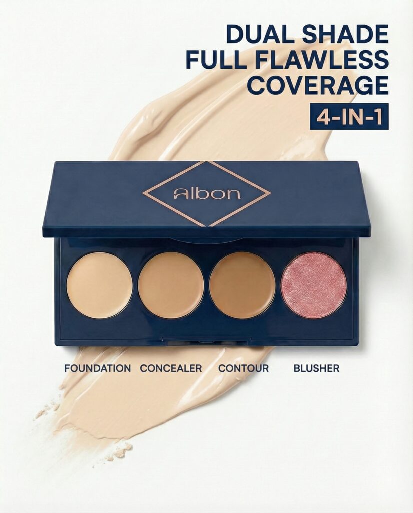 Flawless Fusion 4-In-1 Dual Shade Foundation(Warm And Cool Tone), Contour & Blush.