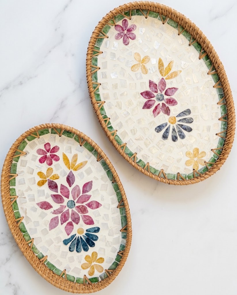 Mother-of-Pearl Floral Oval Tray Set