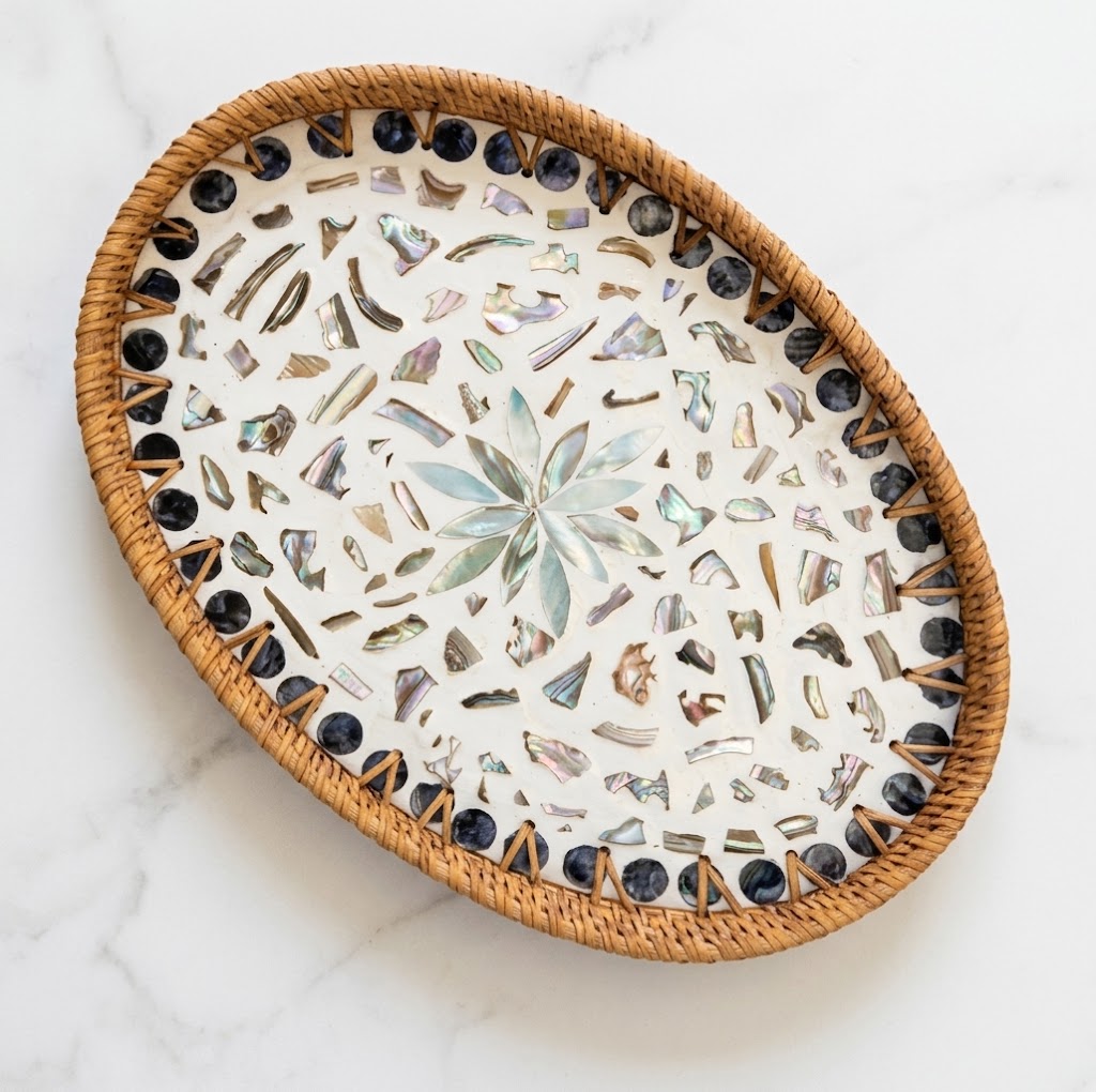 Mother-of-Pearl Oval Mosaic Tray