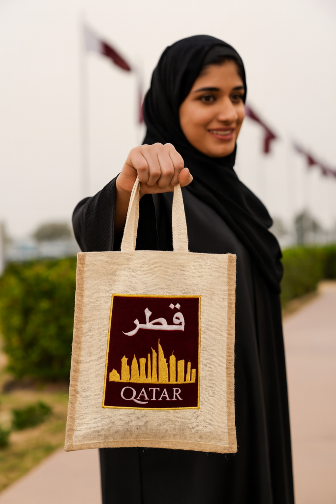 Qatar National Day Jute Tote Bag