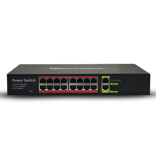 Secuview 16-Port PoE Gigabit Switch with 2 Uplink + 1 SFP High-Speed Connectivity.