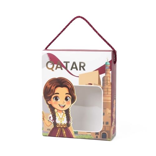 12pcs Qatar Design Window Paper Gift Boxes with Rope Handles (17 × 14 × 7 cm)