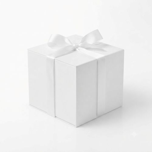 1peice Luxury White Square Gift Box with Ribbon (18 × 18 × 18 cm)