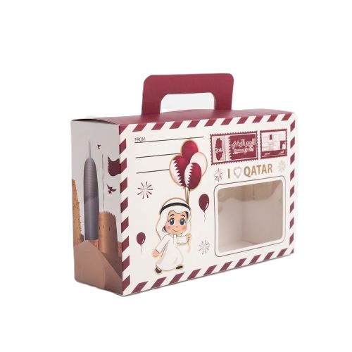 12pcs Qatar National Day Window Gift Boxes with Handle (19 × 12.5 × 6 cm)