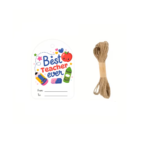 32pcs Best Teacher Ever Appreciation Gift Tags with Jute Rope (7 × 5 cm)